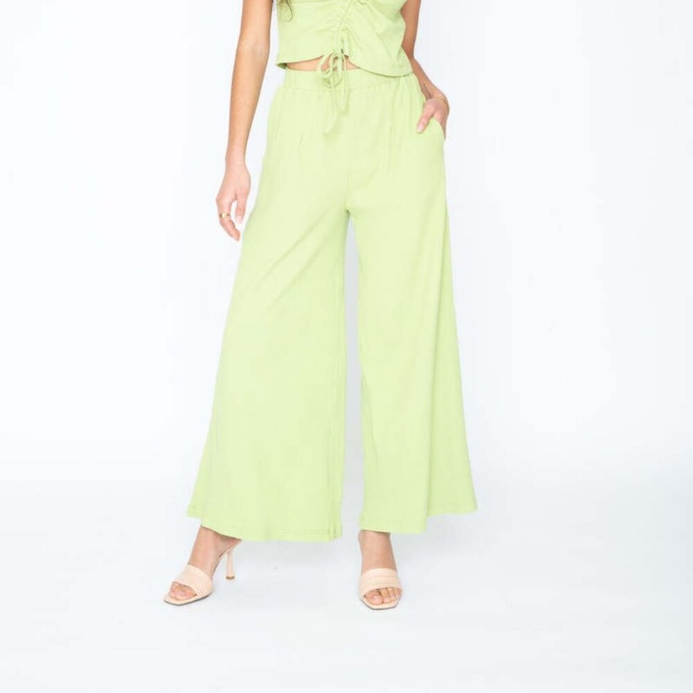 Callahan Bo Pant in Basil Size S lime green wide leg trouser pants comfy
